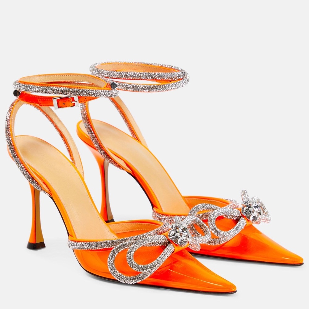 Mach & Mach Women's Orange Double Bow Embellished Pvc Pumps size 36